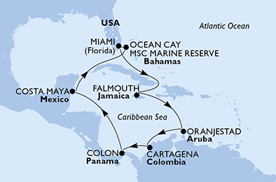 USA, Giamaica, Aruba, Colombia, Panama, Messico, Bahamas