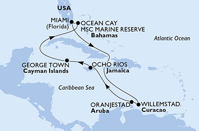 MSC DIVINA - Itinerario di 11 notti partendo da MIAMI, UNITED STATES il 28/02/2020 - USA, Aruba, Giamaica, Isole Cayman, Bahamas