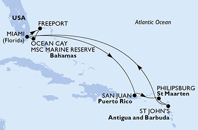 USA, Bahamas, Porto Rico, St. Maarten, Antigua-Barbuda