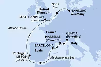 MSC GRANDIOSA - Itinerario di 13 notti partendo da HAMBURG, GERMANY il 10/11/2019 - Germania, Regno Unito, Portogallo, Spagna, Francia, Italia
