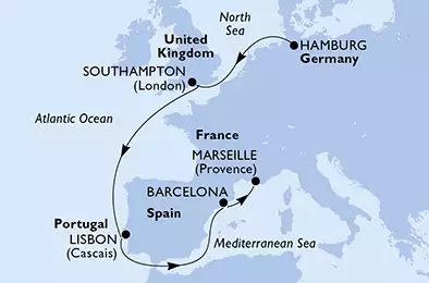 MSC GRANDIOSA - Itinerario di 10 notti partendo da HAMBURG, GERMANY il 10/11/2019 - Germania, Regno Unito, Portogallo, Spagna, Francia