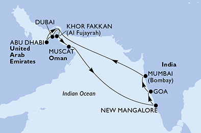 MSC LIRICA - Itinerario di 14 notti partendo da DUBAI il 29/02/2020 - Emirati Arabi Uniti, Oman, India