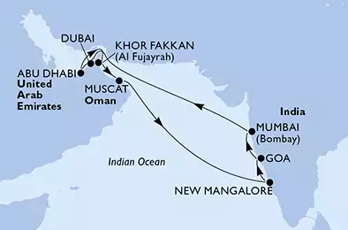MSC LIRICA - Itinerario di 14 notti partendo da DUBAI il 29/02/2020 - Emirati Arabi Uniti, Oman, India