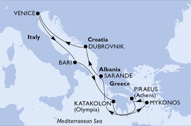 MSC ORCHESTRA  - Itinerario di 7 notti partendo da BARI il 21/06/2020 - Italia, Grecia, Albania, Croazia