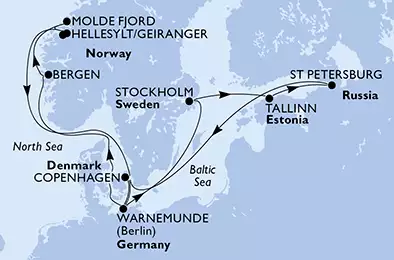MSC POESIA - Itinerario di 14 notti partendo da WARNEMÜNDE, GERMANIA il 12/07/2020 - Germania, Svezia, Estonia, Russia, Danimarca, Norvegia
