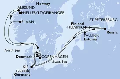 MSC MERAVIGLIA - Itinerario di 14 notti partendo da KIEL, GERMANY il 01/08/2020 - Germania, Danimarca, Norvegia, Finlandia, Russia, Estonia
