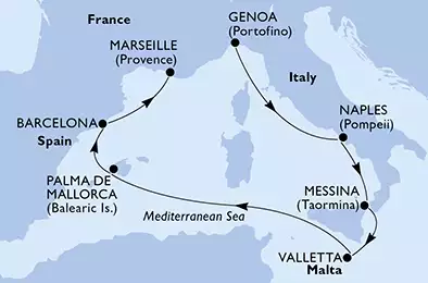 MSC GRANDIOSA - Itinerario di 7 notti partendo da GENOVA il 28/03/2020 - Italia, Malta, Spagna, Francia