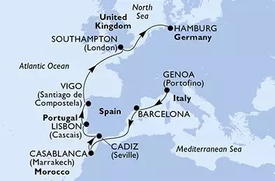 MSC SPLENDIDA - Itinerario di 10 notti partendo da GENOVA il 29/03/2020 - Italia, Spagna, Marocco, Portogallo, Regno Unito, Germania