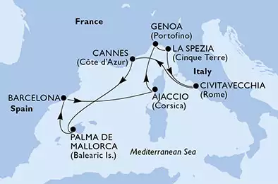 MSC SEAVIEW - Itinerario di 7 notti partendo da GENOVA il 14/09/2020 - Italia, Francia, Spagna