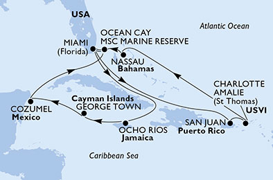 USA, Porto Rico, Isole Vergini (USA), Bahamas, Giamaica, Isole Cayman, Messico