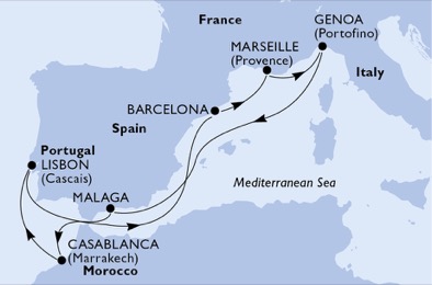 MSC SPLENDIDA - Itinerario di 9 notti partendo da GENOVA il 25/10/2020 - Italia, Spagna, Marocco, Portogallo, Francia