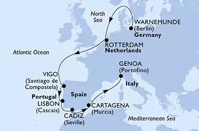 MSC POESIA - Itinerario di 10 notti partendo da WARNEMÜNDE, GERMANIA il 19/09/2019 - Germania, Olanda, Spagna, Portogallo, Italia