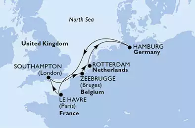 MSC PREZIOSA - Itinerario di 7 notti partendo da HAMBURG, GERMANY il 13/09/2020 - Germania, Francia, Regno Unito, Belgio, Olanda