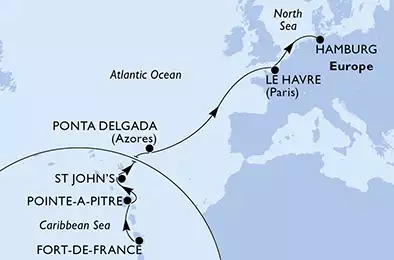 MSC PREZIOSA - Itinerario di 15 notti partendo da FORT DE FRANCE, MARTINIQUE il 04/04/2020 - Martinica, Guadalupe, Antigua-Barbuda, Portogallo, Francia, Germania