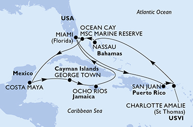 USA, Bahamas, Messico, Isole Cayman, Giamaica, Porto Rico, Isole Vergini (USA)
