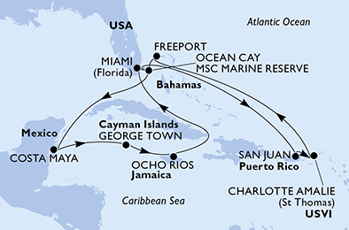 USA, Porto Rico, Isole Vergini (USA), Bahamas, Messico, Isole Cayman, Giamaica