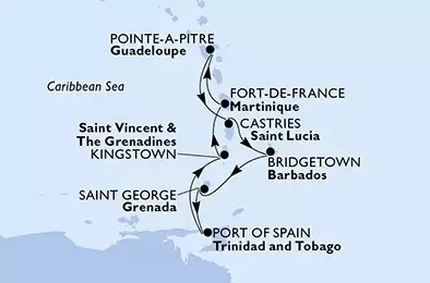 MSC PREZIOSA - Itinerario di 7 notti partendo da FORT DE FRANCE, MARTINIQUE il 18/01/2020 - Martinica, Guadalupe, Saint Lucia, Barbados, Grenada, Trinidad e Tobago, Saint Vincent & The Grenadines