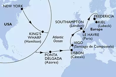 MSC MERAVIGLIA - Itinerario di 17 notti partendo da NEW YORK, UNITED STATES il 15/04/2020 - USA, Bermuda, Portogallo, Spagna, Regno Unito, Francia, Danimarca, Germania