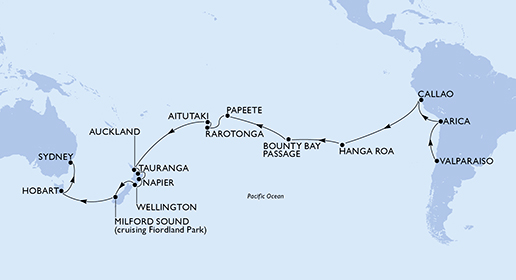 Cile, Peru, Isole Pitcairn, Polinesia Francese, Isole Cook, Nuova Zelanda, Australia