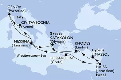 MSC OPERA - Itinerario di 11 notti partendo da CIVITAVECCHIA il 19/11/2019 - Italia, Grecia, Israele, Cipro