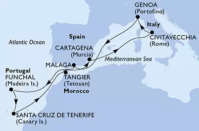 MSC OPERA - Itinerario di 11 notti partendo da CIVITAVECCHIA il 16/02/2020 - Italia, Spagna, Portogallo, Marocco
