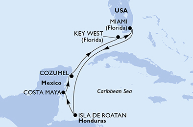 Miami,Isla de Roatan,Costa Maya,Cozumel,Key West,Miami