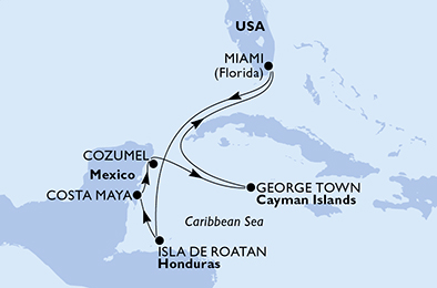 Miami,Isla de Roatan,Costa Maya,Cozumel,George Town,Miami