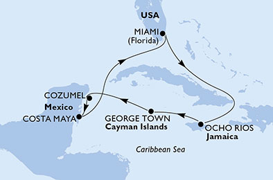 Miami,Ocho Rios,George Town,Cozumel,Costa Maya,Miami