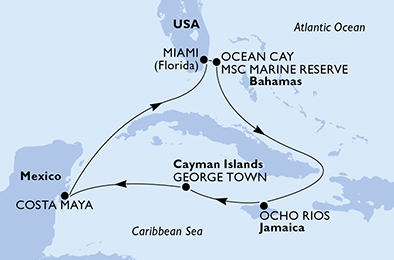 Miami,Ocean Cay,Ocho Rios,George Town,Costa Maya,Miami