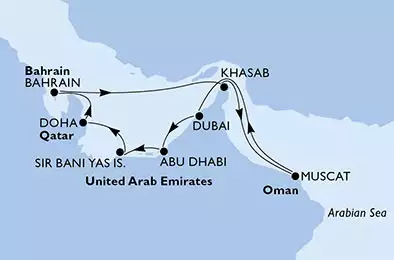 MSC LIRICA - Itinerario di 11 notti partendo da DUBAI il 18/02/2020 - Emirati Arabi Uniti, Qatar, Bahrain, Oman