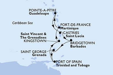 Guadalupe, Saint Lucia, Barbados, Grenada, Trinidad e Tobago, Saint Vincent & The Grenadines, Martinica
