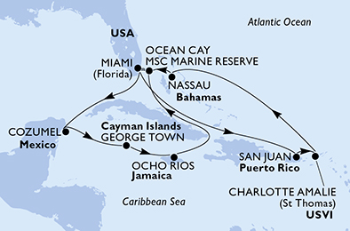 USA, Porto Rico, Isole Vergini (USA), Bahamas, Messico, Isole Cayman, Giamaica