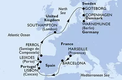 MSC POESIA - Itinerario di 11 notti partendo da MARSEILLE, FRANCE il 04/05/2021 - Francia, Spagna, Portogallo, Regno Unito, Svezia, Danimarca, Germania