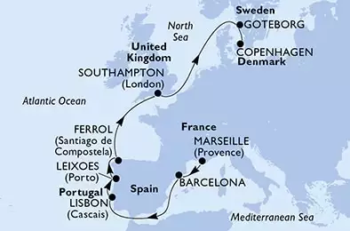 MSC POESIA - Itinerario di 10 notti partendo da MARSEILLE, FRANCE il 04/05/2021 - Francia, Spagna, Portogallo, Regno Unito, Svezia, Danimarca