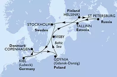MSC SPLENDIDA - Itinerario di 11 notti partendo da KIEL, GERMANY il 02/05/2021 - Germania, Danimarca, Polonia, Svezia, Finlandia, Russia, Estonia