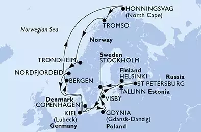 MSC SPLENDIDA - Itinerario di 21 notti partendo da KIEL, GERMANY il 02/05/2021 - Germania, Danimarca, Polonia, Svezia, Finlandia, Russia, Estonia, Norvegia