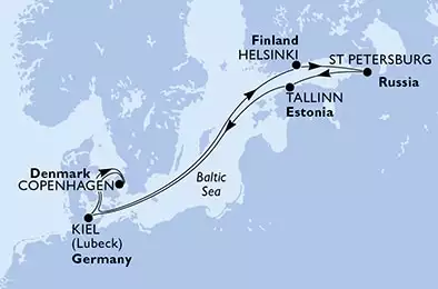 MSC VIRTUOSA - Itinerario di 7 notti partendo da KIEL, GERMANY il 12/06/2021 - Germania, Danimarca, Finlandia, Russia, Estonia
