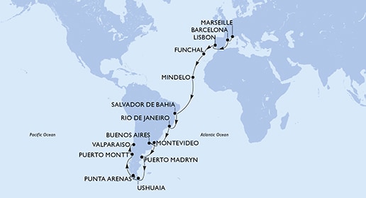 Francia, Spagna, Portogallo, Capo Verde, Brasile, Argentina, Uruguay, Cile