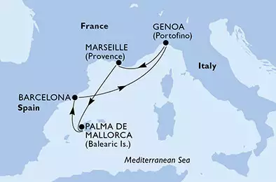 MSC PREZIOSA - Itinerario di 4 notti partendo da GENOVA il 27/09/2021 - Italia, Francia, Spagna