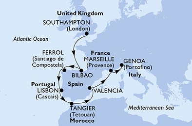 Regno Unito, Spagna, Portogallo, Marocco, Francia, Italia