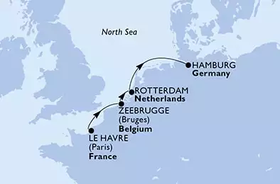 MSC PREZIOSA - Itinerario di 4 notti partendo da LE HAVRE, FRANCE il 14/04/2021 - Francia, Belgio, Olanda, Germania
