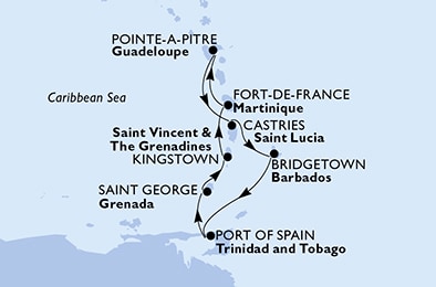 Martinica, Guadalupe, Saint Lucia, Barbados, Trinidad e Tobago, Grenada, Saint Vincent & The Grenadines