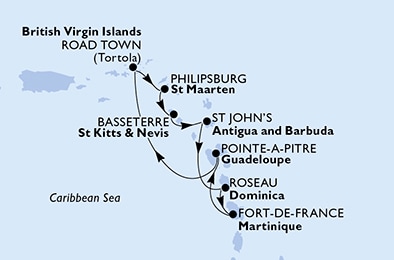 Martinica, Guadalupe, Isole Vergini (Britanniche), Antille Olandesi, Saint Kitts - Nevis, Antigua-Barbuda, Dominica