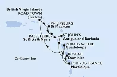 MSC SEAVIEW - Itinerario di 7 notti partendo da POINTE-A-PITRE, GUADELOUPE il 12/12/2021 - Guadalupe, Isole Vergini (Britanniche), Antille Olandesi, Saint Kitts - Nevis, Antigua-Barbuda, Dominica, Martinica