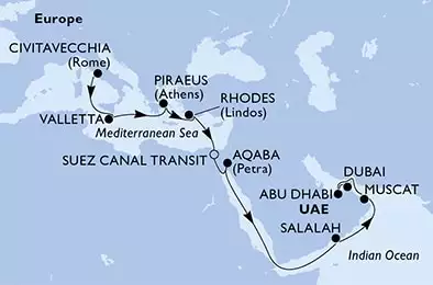 MSC VIRTUOSA - Itinerario di 19 notti partendo da CIVITAVECCHIA il 08/11/2021 - Italia, Malta, Grecia, Egitto, Giordania, Oman, Emirati Arabi Uniti