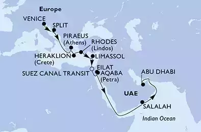 MSC OPERA - Itinerario di 18 notti partendo da VENEZIA il 25/10/2021 - Italia, Croazia, Grecia, Cipro, Egitto, Israele, Giordania, Oman, Emirati Arabi Uniti