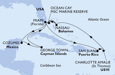 USA, Porto Rico, Isole Vergini (USA), Bahamas, Messico, Isole Cayman