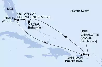 MSC MERAVIGLIA - Itinerario di 7 notti partendo da MIAMI, UNITED STATES il 09/01/2021 - USA, Porto Rico, Isole Vergini (USA), Bahamas
