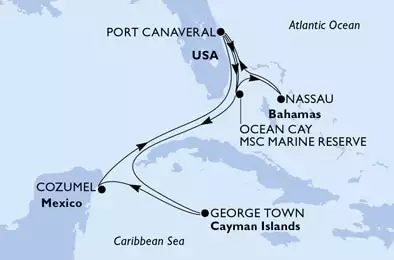 MSC SEASIDE - Itinerario di 11 notti partendo da PORT CANAVERAL,  USA il 21/02/2021 - Port Canaveral,Ocean Cay,Ocean Cay,George Town,Cozumel,Port Canaveral,Ocean Cay,Ocean Cay,Nassau,Port Canaveral