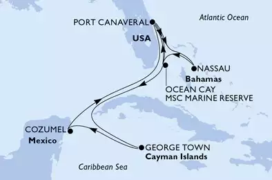 MSC SEASIDE - Itinerario di 10 notti partendo da PORT CANAVERAL,  USA il 21/01/2021 - Port Canaveral,Nassau,Ocean Cay,Port Canaveral,Ocean Cay,Ocean Cay,George Town,Cozumel,Port Canaveral